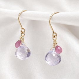 【イヤリング交換可能　ピアス】　アメシスティンクォーツ　サファイア