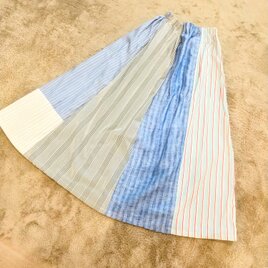 週末セール！めっちゃ涼しいコットンストライプのパッチワークスカート2の画像