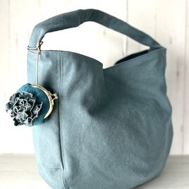 国産帆布のショルダーバッグ　＊egg＊　グレイッシュブルー＊　の画像