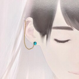 ブルー螺鈿とチェーンのピアスイヤリング【2204】の画像
