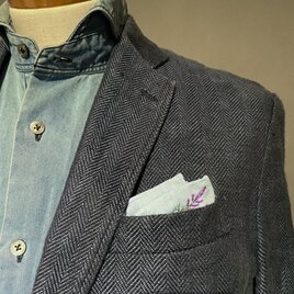 【受注製作】ブルー　花刺繍　8種類　ハンカチ　ハンドメイド　父の日　プレゼント　ギフト　イニシャル　刺繍　の画像