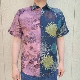 半袖和柄シャツ（伊勢型紙裂取×菊尽くし華文様）の画像