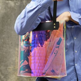 Aurora Clear Tote｜オーロラ×イタリアンレザー　クリアトート　A4サイズ対応の画像