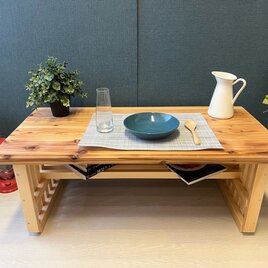 【送料無料】 ローテーブル 和風 木組縦格子 収納付き90cm 45cm 杉の画像