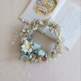 染め布花＊ナチュラルな紫陽花のリースの画像