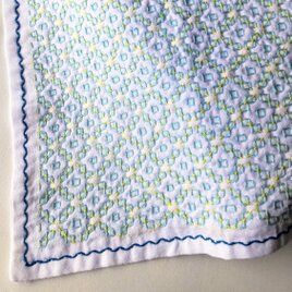 刺し子ふきん/カバー    『ダリヤ』　ブルー