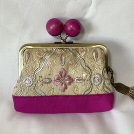 インド刺繍　木玉親子がま口ミニ財布２　の画像