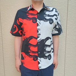 半袖蛸シャツ（騙し絵オクトパス）赤白の画像