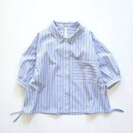 back frill wide shirt ( blue stripe )の画像