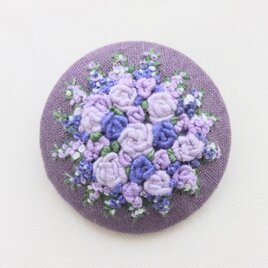 紫色のバラ 刺繍ブローチ(大)の画像