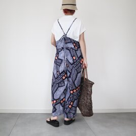 浴衣のVネックジャンパースカート（藤の花・L） 着物リメイク