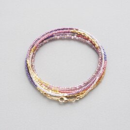 【3way】紫陽花カラーのビーズネックレス　ロングネックレス　2連ネックレス　ブレスレット　ピンクパープル　広島ビーズ