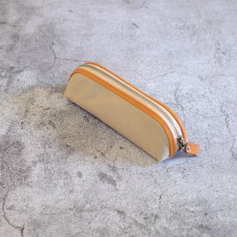 革と帆布のペンケース/ベージュの画像
