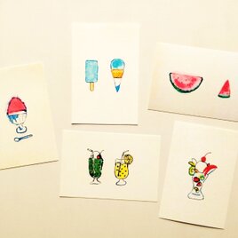 【夏の食べ物】ポストカード5枚セット　スイーツ　夏　暑中見舞いにおすすめ　※送料無料