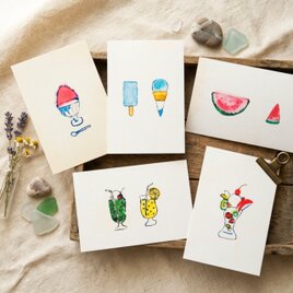夏の食べ物ポストカード5枚セット　スイーツ　夏　暑中見舞いにおすすめ　※送料無料