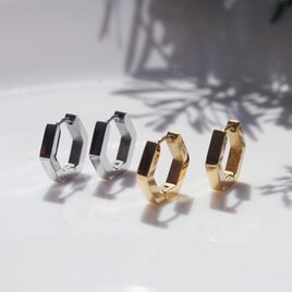 ハニカムピアス★サージカルステンレスのフープピアス　～Silver/Goldの画像