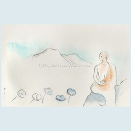 お坊さんの水彩画「野原の風」