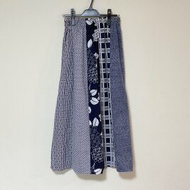 着物リメイク N 大島 ギャザースカート シルク 古布正絹 着物