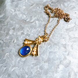 N288-ヴィンテージネックレス・U.S.A. Blue Jelly Belly Pearl Art Deco Styleの画像