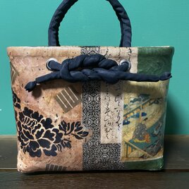 新作！一閑張りバック(中)　藍染め和紙と明治和紙 新作！一閑張りバック(中) 藍染め和紙と明治和紙 一閑張りバック
