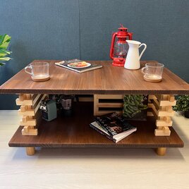 【送料無料】 ローテーブル 和風 木組格子形 90cm 60cm パイン ウォルナットの画像