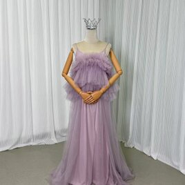 2ways パーティードレス オーキッド キャミソール 胸元フリル 優雅なシルエット 妊婦 前撮りの画像