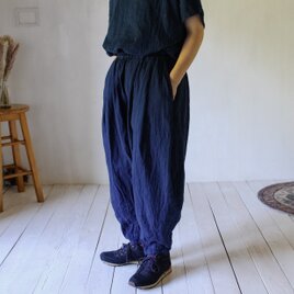 farmers pants｜群青色（ぐんじょういろ）｜草木染め・ダブルガーゼのワイドテーパードパンツ（ユニセックス）