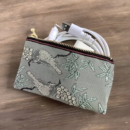 【比翼連理②】畳縁　ぺたんこ　ミニポーチ　小銭入れ　カードケース　和風　緑青　鳥　木の実　夫婦円満の画像