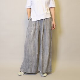 【新作】絞り染めリネン100総ゴム仕立てタックワイドパンツ25024GLFの画像