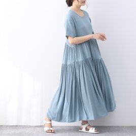 全9色　ひんやり　夏生地　半袖　ギャザーたっぷり　ゆったり　ロングワンピース ♪オーダーサイズ可の画像
