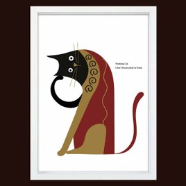 考えるネコ　猫　送料無料 　イラスト　A4〜A0　ポスター　アートポスター　アートsei検索新着順　2945の画像