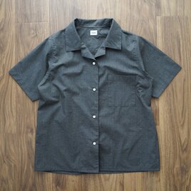 播州織　WOOL LIKE COTTON 杢グレー　オープンカラーシャツ