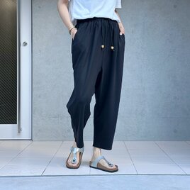 新作❤︎S/M/Lサイズ選べる♪接触冷感サルエル8分丈パンツ（ブラック）25027BK