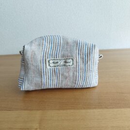 リネン ミニボックスポーチ ストライプ 柄の画像