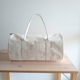 新作！☆しっかり帆布☆のボストンショルダーバッグ　《きなりＬ》の画像