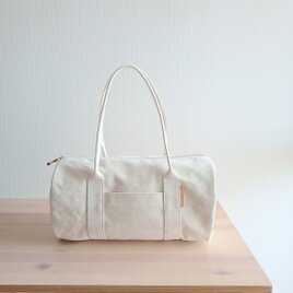 新作！☆しっかり帆布☆のボストンショルダーバッグ　《きなりM》の画像