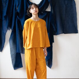 アーティチョーク染め　ゆったりパンツ 【ジャガード織、葉模様生地】の画像