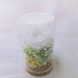 プリザーブドフラワー／白いミニ薔薇と小花のミニガラスボトルの画像