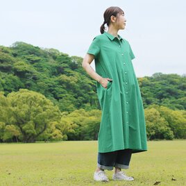 羽織にもなるリネン混シャツワンピース（遠州織物/グリーン） OP08の画像