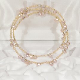 本真珠（淡水パール）のネックレス（フリーサイズ、形状記憶ワイヤー、ナチュラルカラー、パープル、ピンク、綺麗な照り）のコピーの画像