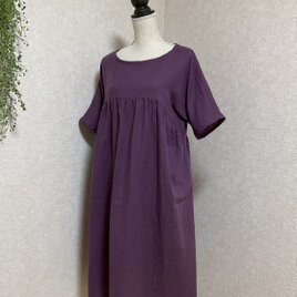 ふわふわコットンＷガーゼのドルマンスリーブワンピース　グレープ