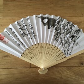 扇子　竹と月の画像