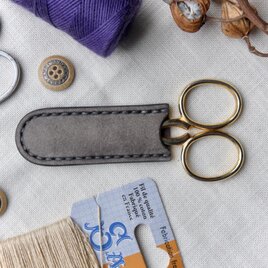 糸切りはさみケース／刺繍はさみカバー／ネイルシザー／革／グレーの画像