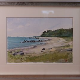 水彩「黒津崎の浜辺」
