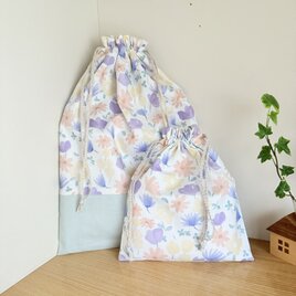 巾着2つセット（デコレクションズ・水彩フラワー）の画像