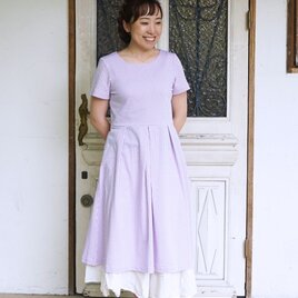 【受注制作】アーミッシュ風シンプルワンピース◇ギンガムチェック・ローズピンク（サッカー調コットン混）*清涼・ストレッチ素材*の画像