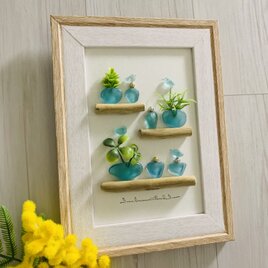 シーグラスアート 犬猫 海の宝石 幸せの青い鳥 インテリア雑貨