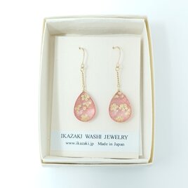 和紙ジュエリー　ピアス・イヤリング　しずくチェーン　桜の画像