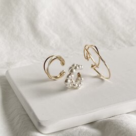 【期間限定】【夏の福袋no.２】イヤーカフ3点セット　diagonal &Cross pearl & unbaranceの画像