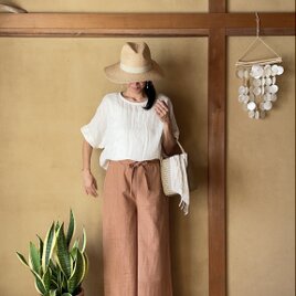 Handwoven Natural Dye Cotton Pants/草木染め手織りコットンワイドパンツ